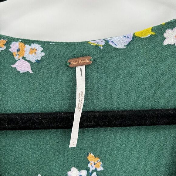 FREE PEOPLE All Yours Green White Floral Print Deep Plunge Mini Dress Size 0 - Picture 7 of 8